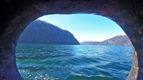 Side view from ferry hole at lake geiranger in Norway 動画素材 90484109