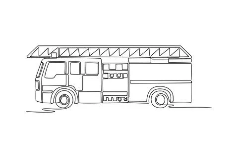 Side view of fire engine with long roof ladder Stock Illustration