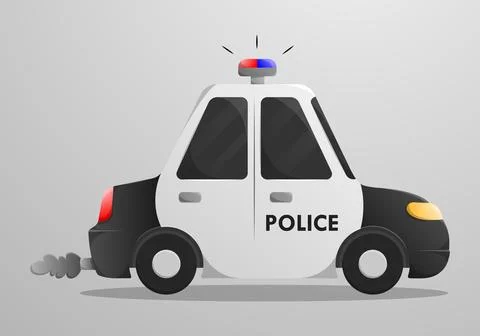 Side view flat black cartoon police car. City patrol transport car illustrat Stock Illustration