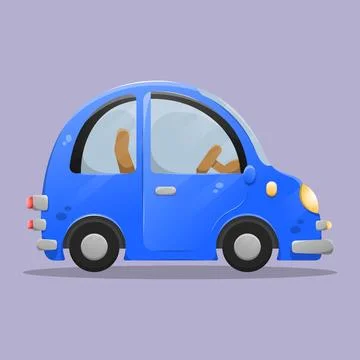 Side view flat blue cartoon passenger mini car. Stock Illustration