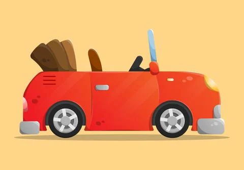 Side view flat red cartoon convertible car. Stock Illustration