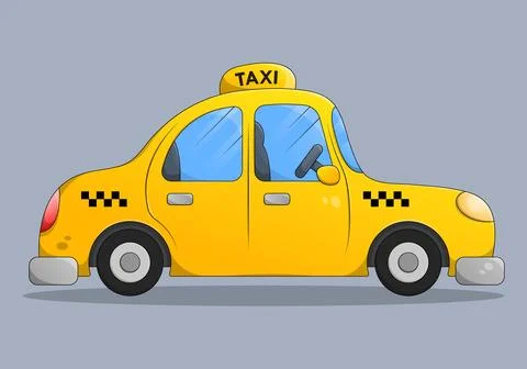 Side view flat yellow cartoon taxi car. Stock Illustration