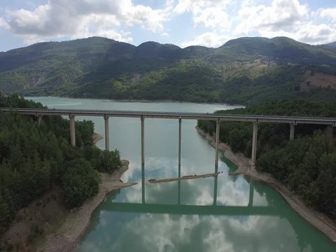 Side view Flight of the bridge over the lake Stock Footage 72163688