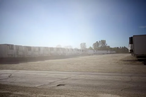 Side view of freight containers parking lot Stock Photos