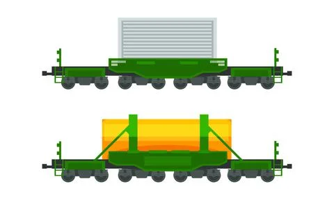 Side View of Freight Train Wagons Set, Railway Transport Flat Vector Stock Illustration