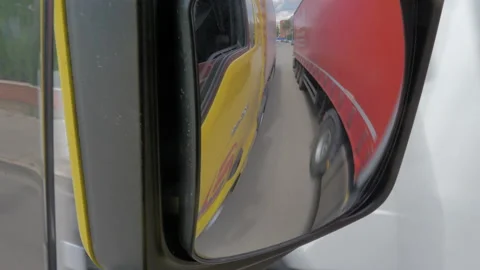 Side view of freight truck rolling on polygon street 스톡 동영상 143717873