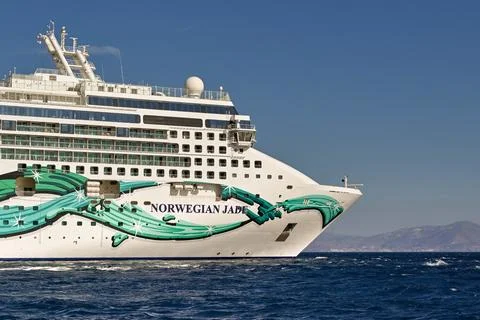 Side view of the front of the Norwegian Jade cruise ship Stock Photos