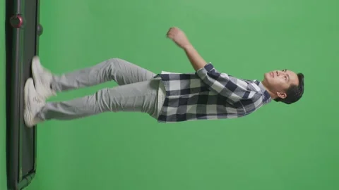 Side View Full Body Of Asian Man Walking And Looking Around In Green Screen Stock Footage 248007245