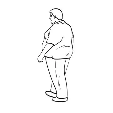 Side view of full length fat man walking illustration vector hand drawn 스톡 일러스트