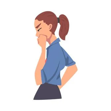 Side View of Girl Thinking or Solving Problem, Portrait of Thoughtful Person 스톡 일러스트