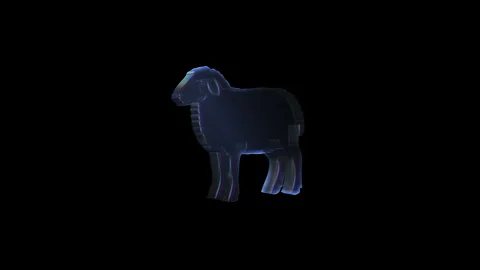 Side view of glowing sheep silhouette with chrome effect Stock Footage 312109894