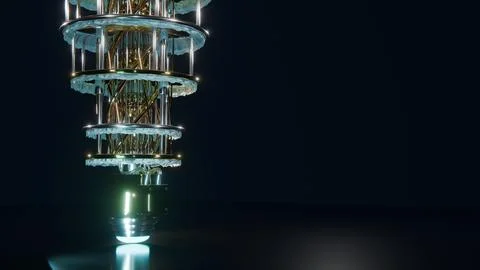 Side View of Golden Quantum Computer Chandelier, 4K Photo Stock Photos