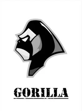 Side view of Gorilla head in black and white. Stock Illustration