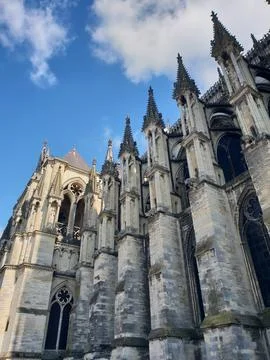 Side View of Gothic Architecture Notre Dame Cathedral Reims Fotos Stock