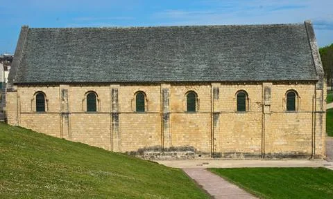 Side view on gothic style catholic church at Caen fortress Stock Photos