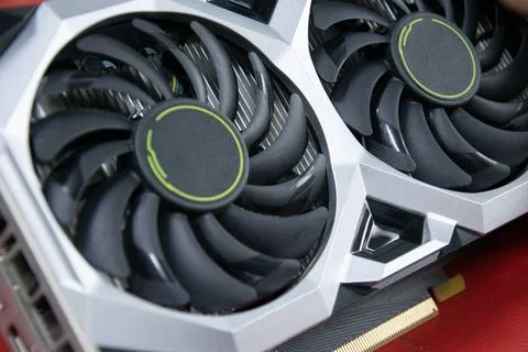 A side view of a graphics card, a component of a computer. Stock Photos