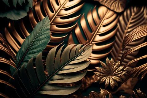 Side view green tropical palm leaf.Minimal summer concept with  palm leaf Stock Illustration
