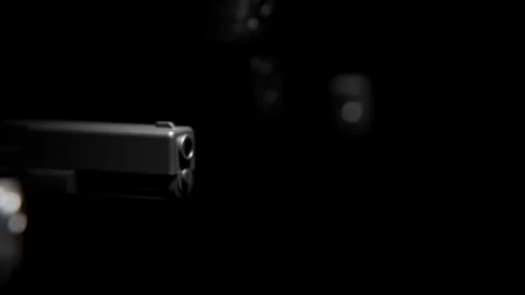 Side view of Handguns coming out of the darkness Stock Footage 253620210