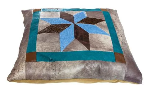Side view of handmade leather decorative pillow 写真素材