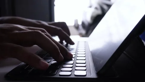 Side view hands person working on keyboard Stock Footage 273682388