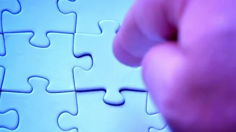 Side view hands of united diverse people taking part assembling white jigsaw Stock-Footage 336248654