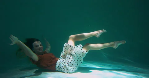 Side view happy fun young beautiful elegant dancer woman moving forward lying Stock Footage 171429145