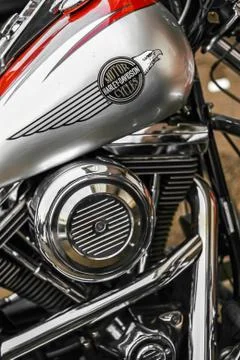 Side view of Harley Davidson's front driver part Stock Photos