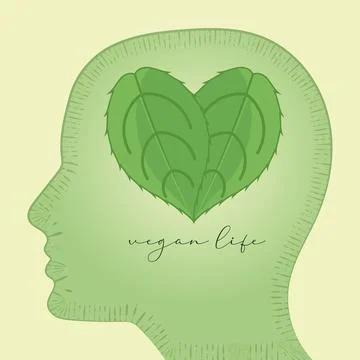 Side view of a head Brain composed by leaves Vegan lifestyle poster Vector Stock Illustration