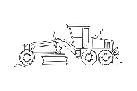 Side view of heavy motor grader construction vehicle Ilustração Stock