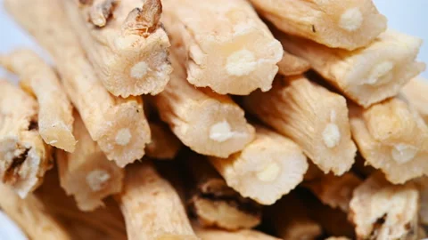 Side view herb medicine DangShen or Codonopsis Radix or Pilose Asiabell Root Stock Footage 112048898