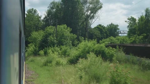 Side view of high-speed turning train on landscape of beautiful nature wild Stock Footage 157942207