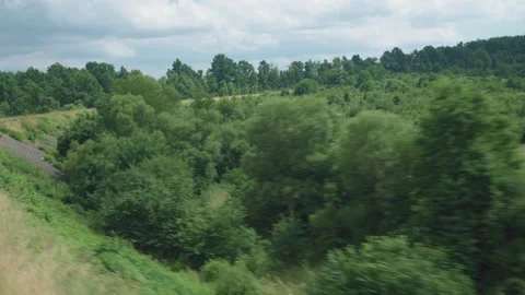Side view of high-speed turning train on landscape of beautiful nature wild Stock-Footage 159370938