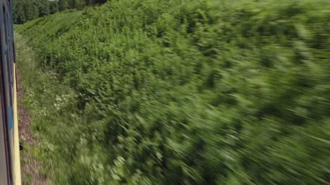 Side view of high-speed turning train on landscape of beautiful nature wild Stock Footage 159677584