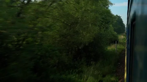 Side view of high-speed turning train on landscape of beautiful nature wild Stock Footage 201339176
