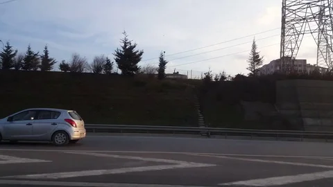 Side view of a highway from fast car in Istanbul, Turkey Stock Footage 79035776