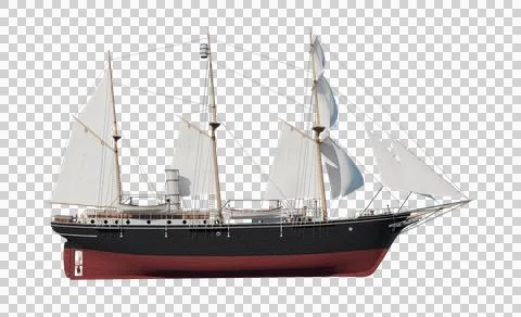 Side view historic exploration ship Endurance 3D render transparent background Stock Illustration