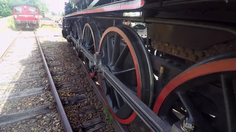 Side View of a Historic Steam Train Engine Video stock 240952168