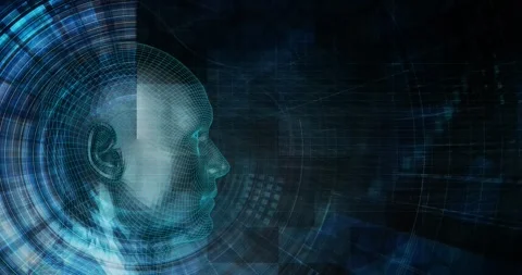 Side View Human Android Head Technology Concept Background Looping Stock Footage 313326595