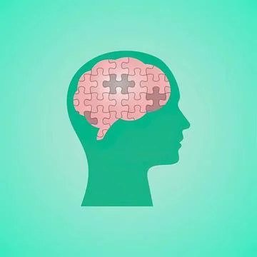Side view of human head with brain puzzle pieces illustration Stock Illustration