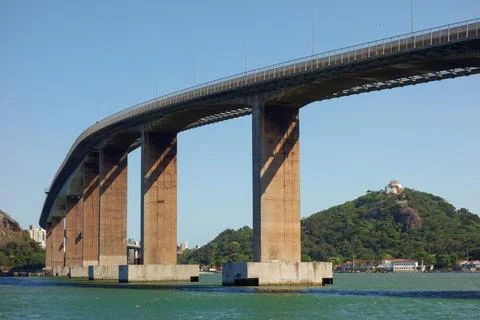 Side view of the imposing Third bridge, or Terceira ponte, with its columns.. Stock Photos