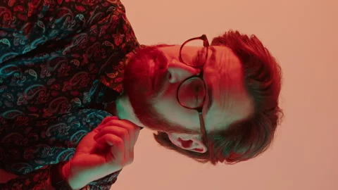 Side view of the intellectual pensive young man thinking excessively and turning Stock Footage 202048473