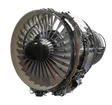 Side view of interior of an aviation jet engine. Isolated on white background Stock Photos