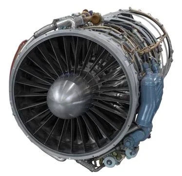 Side view of interior of the aviation jet engine. Isolated on white backgroun Stock Photos