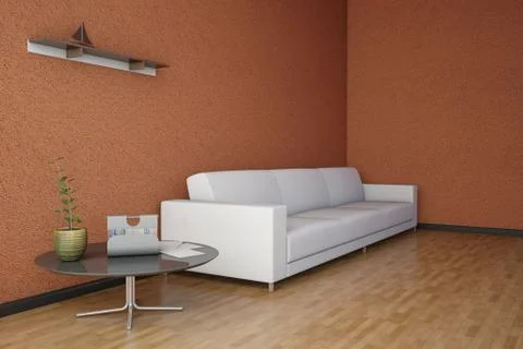 Side view of an interior rendering of a living room with textures Stock Illustration
