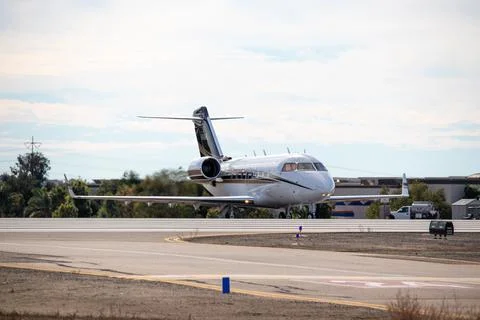 Side view of jet plane at palomar airport Stock Photos