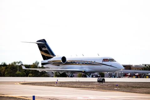 Side view of jet plane at palomar airport Stock Photos