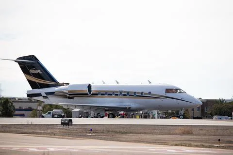 Side view of jet plane at palomar airport Stock Photos