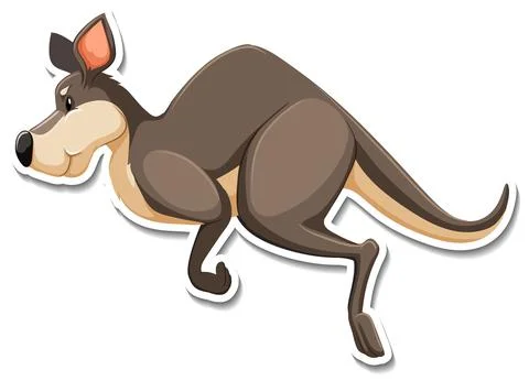 Side view of kangaroo cartoon character sticker Stock Illustration