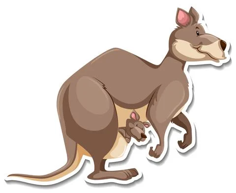 Side view of kangaroo cartoon character sticker Stock Illustration