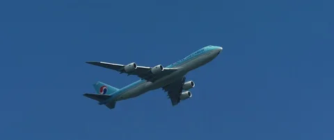 Side view. Korean Air Cargo is flying, Germany, Aug 2018 Видео 100555411